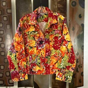 Chico's multi colored jeans style jacket, Size 3